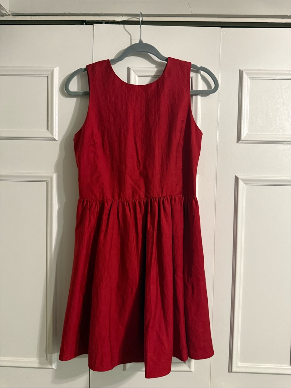 H&M Red Sleeveless Gathered-Waist Mini Dress